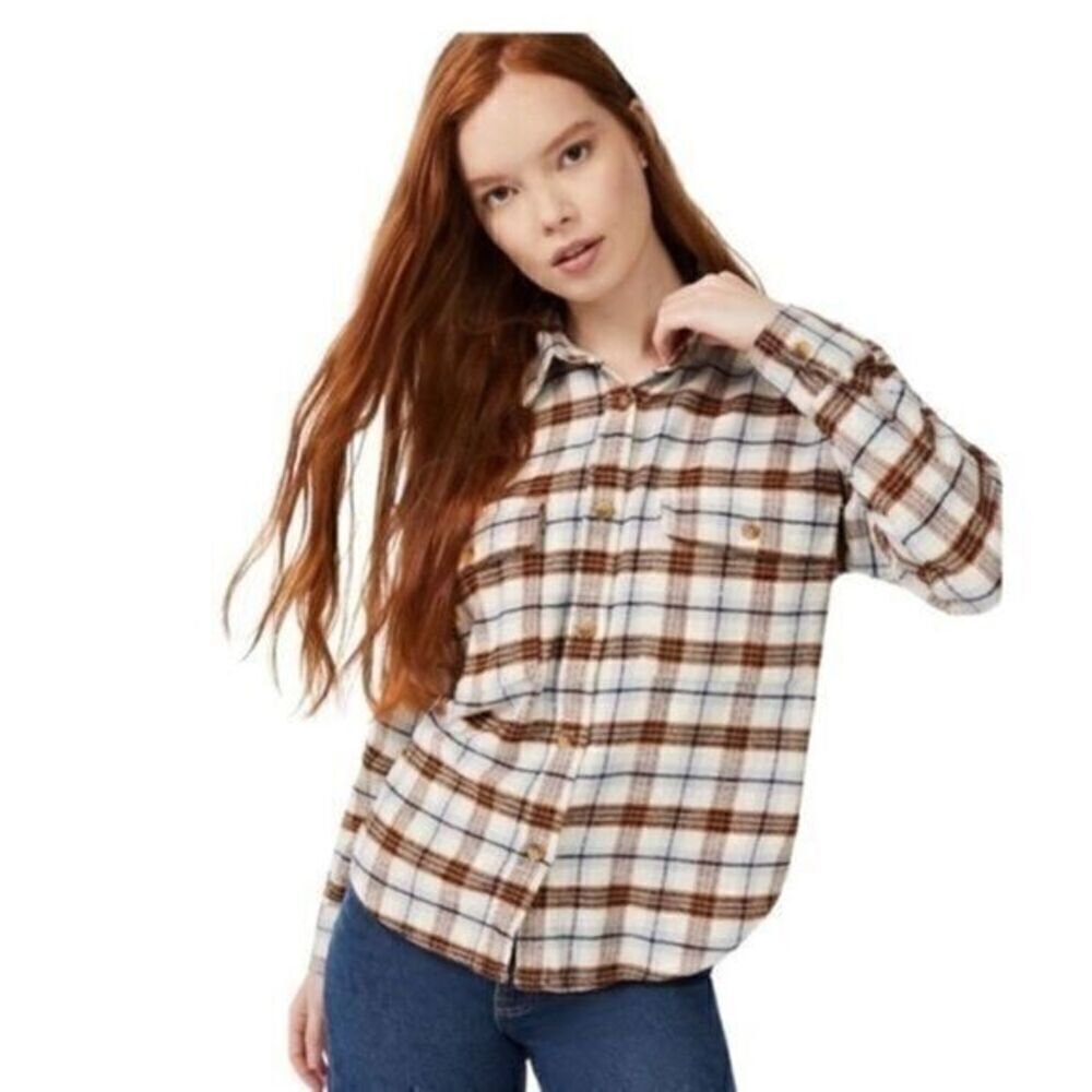 Free Assembly Womens Long Sleeve Work Shirt Medium NWT Flannel - Picture 1 of 11